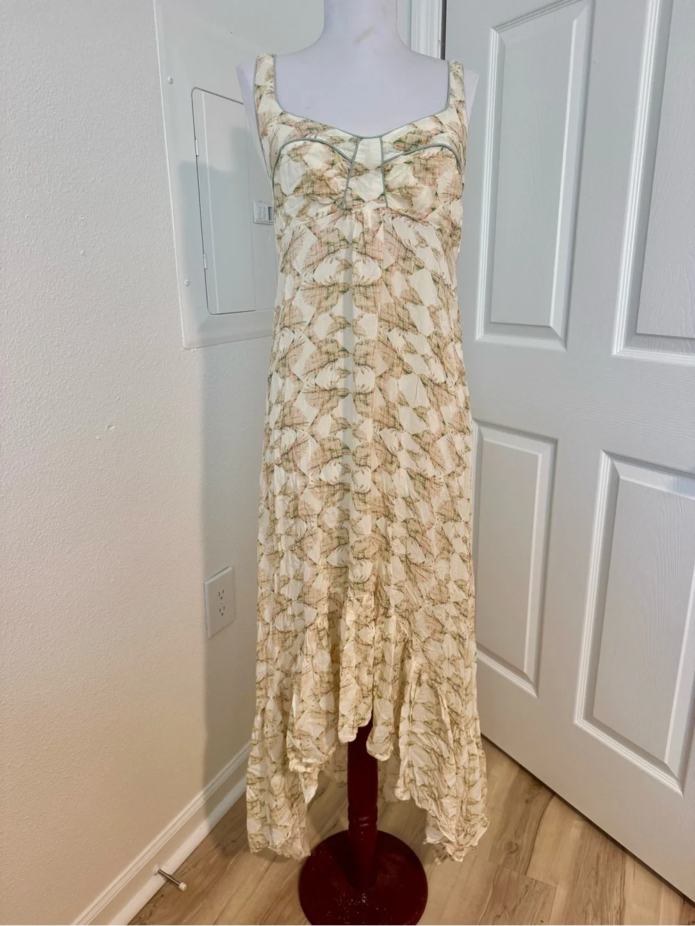 Free People Love Birds Maxi Dress | Cream Floral High-Low Hem | Small